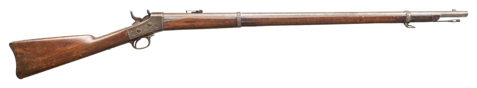 SPRINGFIELD 1870 ARMY TRIALS ROLLING BLOCK RIFLE.: Cal. 50-70. NSN. Bbl. 36'. Blade front sight. Ladder rear sight. Scarce 1870 Springfield Armory made trials Rolling Block with only 1,008 rifles made. Walnut stock set with bottom mounted sling
