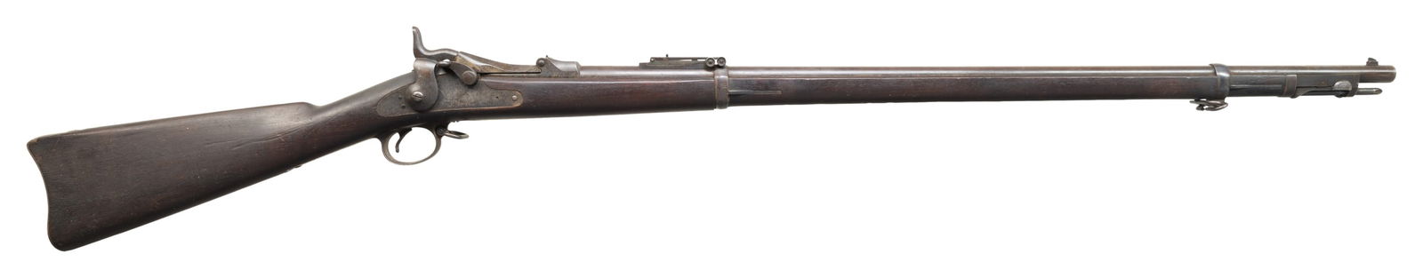 U.S. SPRINGFIELD MODEL 1889 TRAPDOOR SINGLE SHOT: MILITARY RIFLE. Cal. 45-70. S# 512685. Bbl. 32 1/2". Receiver manufactured in 1891 which agrees with the boxed "SWP 1891" inspector's mark on the side of the buttstock. The rifle is known as the rod