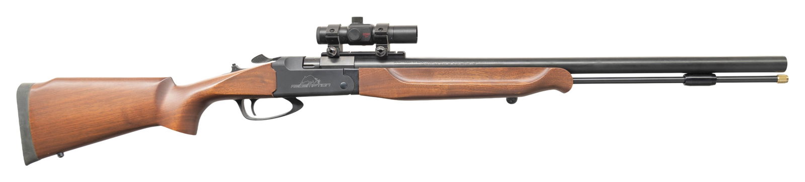 LHR SPORTING ARMS REDEMPTION MUZZLELOADING: RIFLE. Cal. 50. S# FE186. First edition mfg. 2012. Bbl. 24 3/8" including threaded breech plug; 209 primer ignition. Fiber optic sights not present. Millett SP1 red dot. Armorite finish. Striker fired