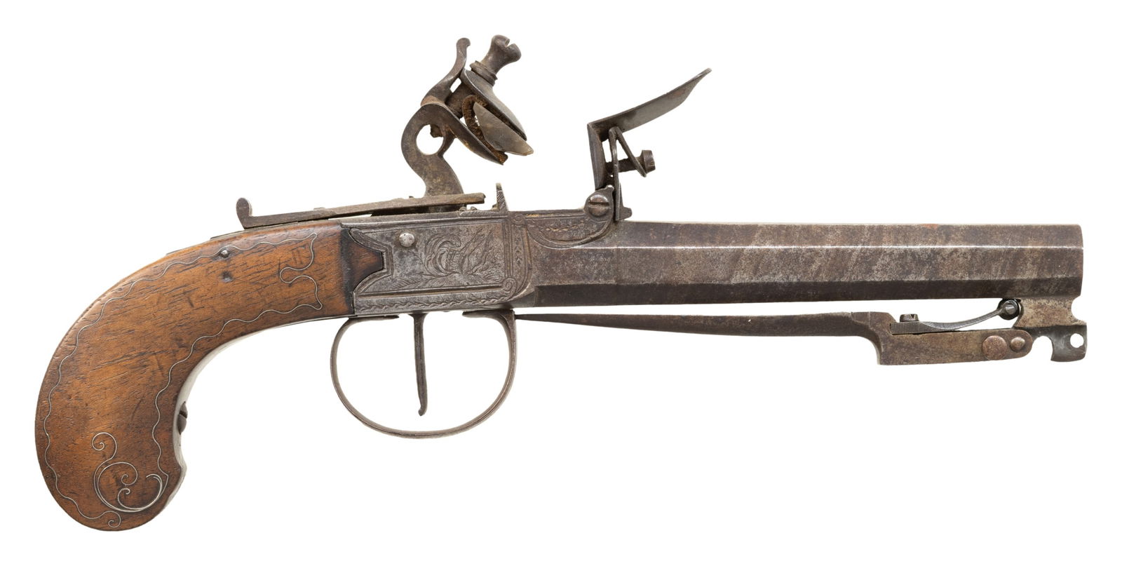 UNMARKED BRITISH CENTER HAMMER FLINTLOCK PISTOL (1 of 3)