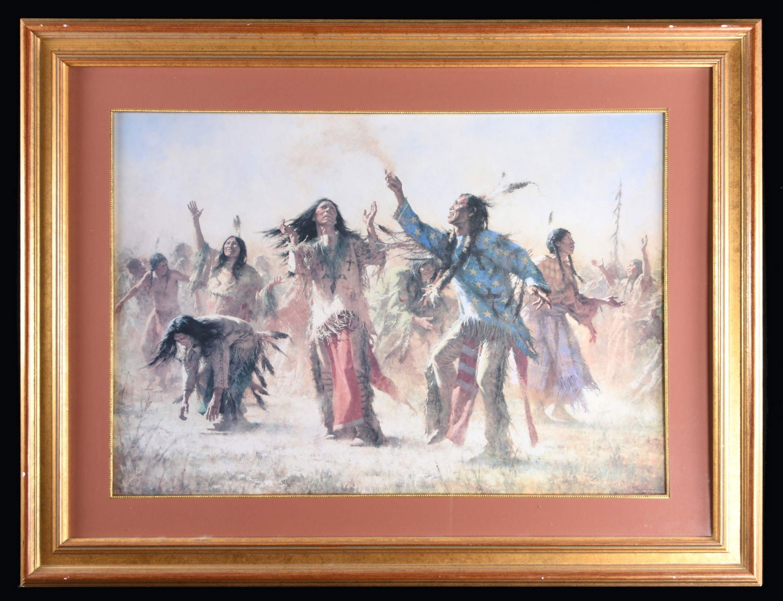 HOWARD TERPNING SIGNED L.E. PRINT "HOPE SPRINGS: ETERNAL-GHOST DANCE". Limited edition color lithograph 40" x 31", #550/2250, signed by artist, framed 49" x 38", 1987. CONDITION: appears fine overall, though not removed from frame. (02-24573/JS).