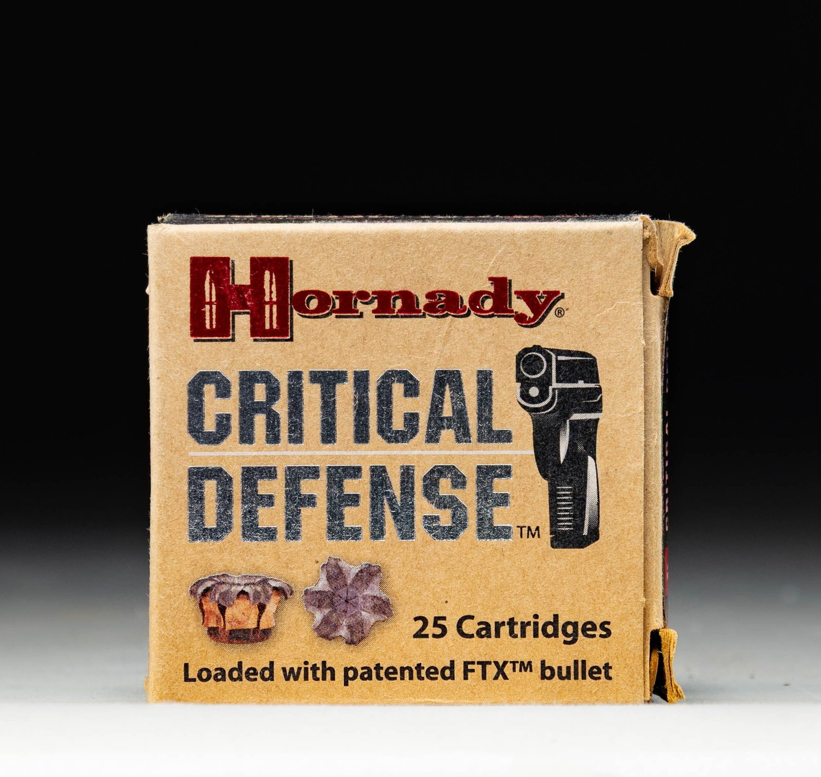 25 RDS. OF HORNADY 9X18 MAK CRITICAL DEFENSE AMMO.: 25 rd. box of Hornady Critical Defense 9x18 Makarov 95 gr. FTX ammo. CONDITION: all aspects very good plus or better. (02-26140/MJC). $10-20.