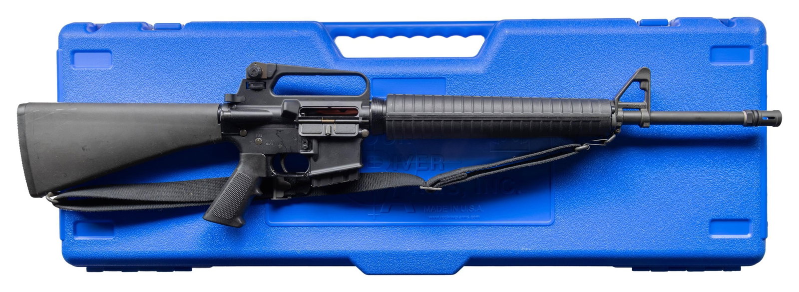 ROCK RIVER ARMS LAR-15 WITH HARD CASE.: Cal.223 Wylde. S# CM229818. Bbl. 20". 1:9 heavy profile barrel, "CM" marked behind muzzle, terminated w/ Rock River Arms "Military Style" muzzle brake. Protected post front sight / gas block w/o bayon