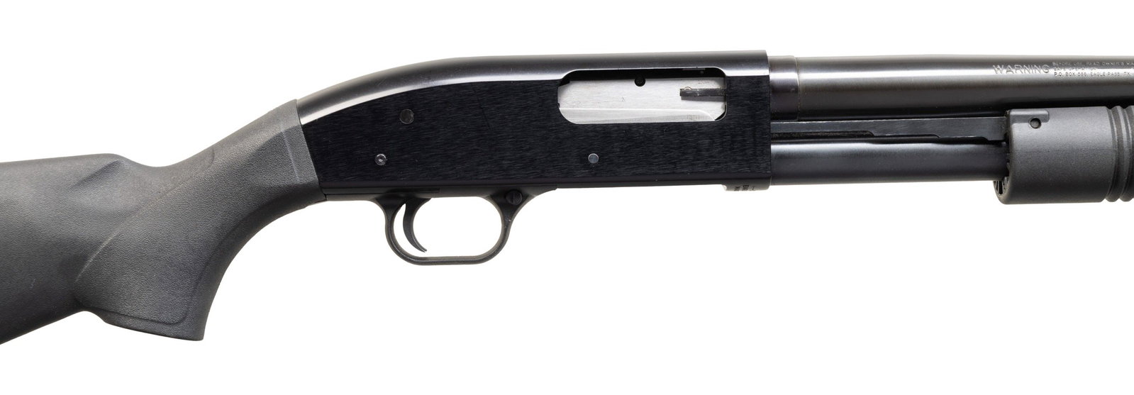 MOSSBERG MAVERICK 88 PUMP ACTION SHOTGUN.: Cal. 12 Ga. 3". S# MV73362T. Bbl. 18 1/2". Bead front sight. Blued finish. Black synthetic pistol grip stock without sling hardware. Grooved black recoil pad. LOP: 14 1/8". CONDITION: furniture shows 