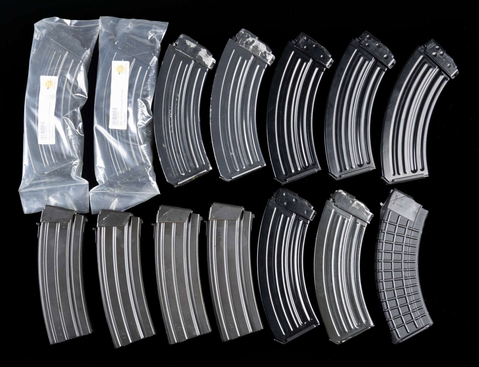 LOT OF 14 GALIL., BULGARIAN AK, & CZECH VZ.58: MAGAZINES. Lot consists of: 1) x4 35-rd. 5.56x45mm steel Galil mags. 2) x1 Bulgarian 30-rd. 7.62x39mm black synthetic AK mag. Left side of mag. is marked with an encircled "10". 3) x9 x9 Czech 30-rd. 