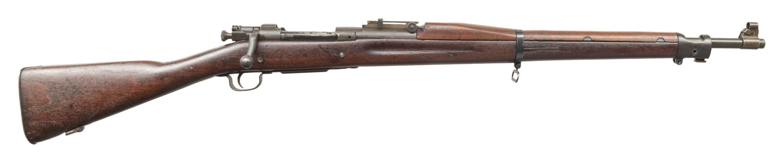 US REMINGTON MODEL 1903 BOLT-ACTION MILITARY RIFLE: Cal. 30-06. S# 3074788. Bbl. 24". Barrel is marked behind front sight "RA / flaming bomb / 6-42". Ladder rear sight graduated to 2,850 yards without volley notch. Sight base made without lightening cu