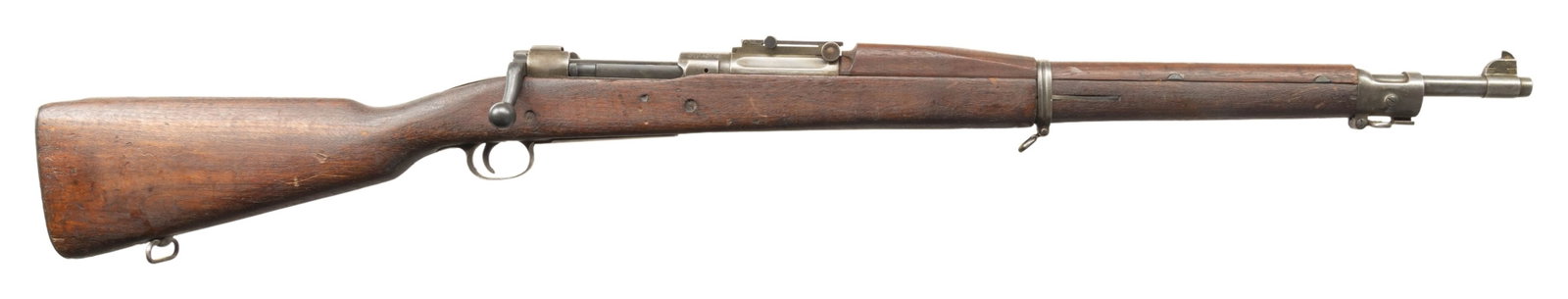 US WWI ROCK ISLAND ARSENAL MODEL 1903 BOLT-ACTION: MILITARY RIFLE. Cal. 30-06. S# 314579. Bbl. 24". Barrel is marked behind front sight "RIA / flaming bomb / 12-18". Ladder rear sight without volley notch. Ladder and movable base marked "R". Blade fro