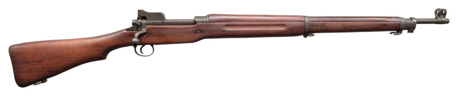 US WWI EDDYSTONE MODEL 1917 BOLT-ACTION MILITARY: RIFLE. Cal. 30-06. S# 1082881. Bbl. 26". Barrel is marked behind front sight "E / flaming bomb / 9-18". Ladder rear sight graduated to 1,600 yards. Blade front sight with protective ears. All major pa