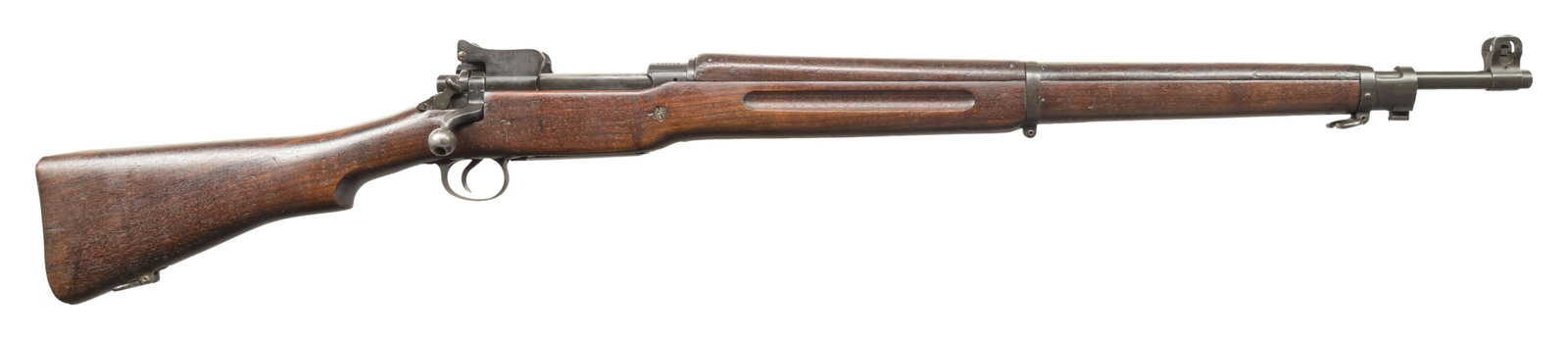 US WWI WINCHESTER MODEL 1917 BOLT-ACTION MILITARY: RIFLE. Cal. 30-06. S# 139782. Bbl. 26". Replacement barrel is marked behind front sight "JA / flaming bomb". Two-tone receiver is marked with two "eagle" acceptance marks on top of the left rail and m