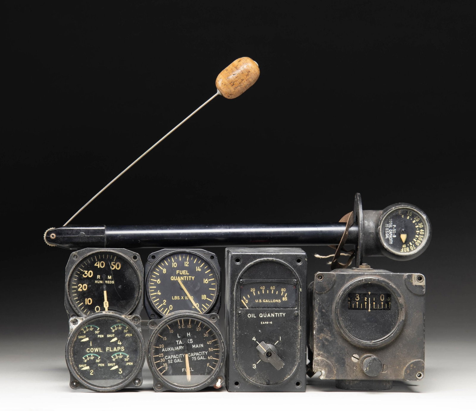 LOT OF AIRCRAFT GAUGES.: This lot consists of the following aircraft parts: 1) Honeywell JG7021A75 Aircraft Fuel Quantity Indicator. 1952 dated for US military aircraft. 2) Chicago Flexible Shaft Co. Dual Tachometer Indicator
