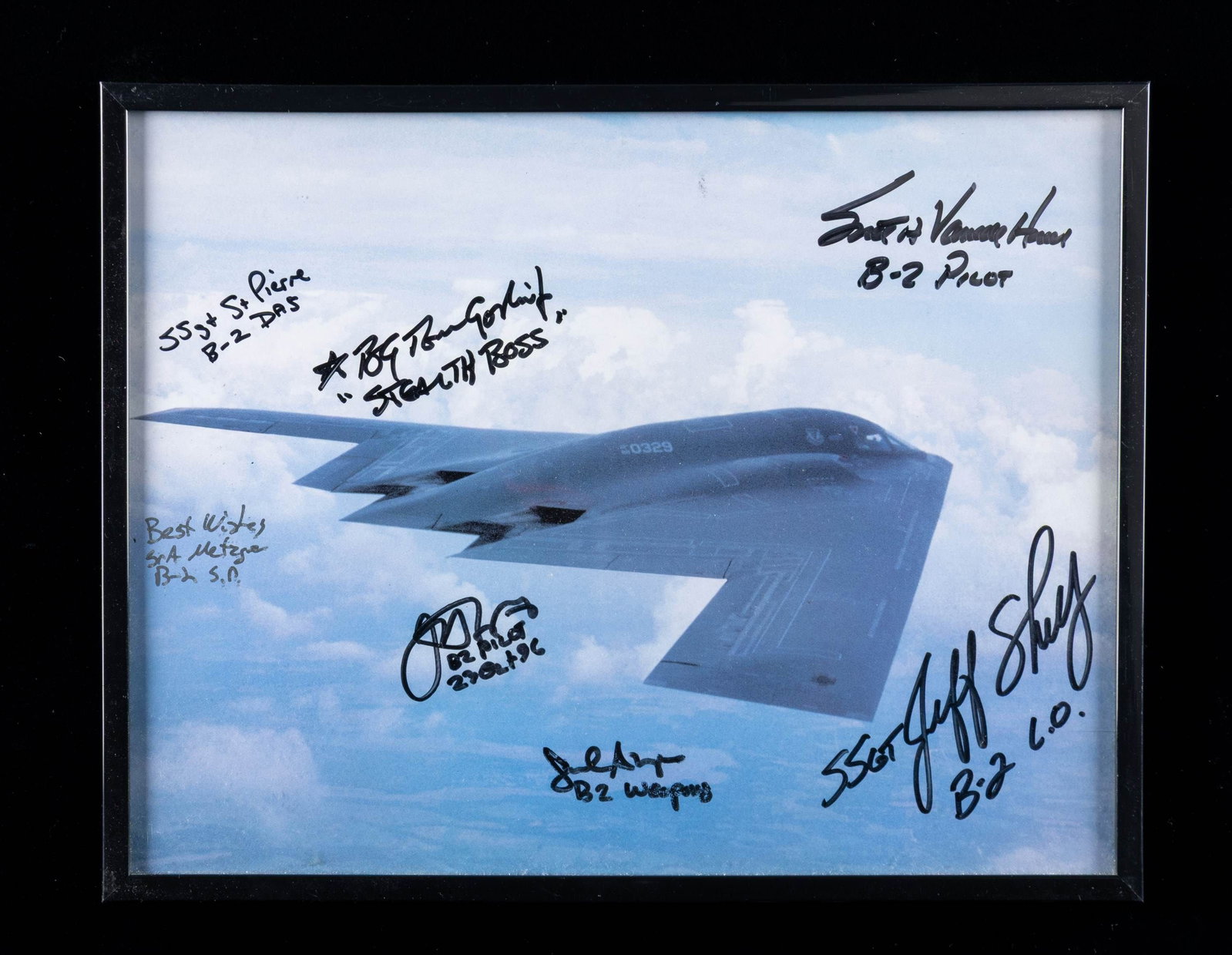 SIGNED PHOTO OF B2 STEALTH BOMBER.: CONDITION: overall very fine. (02-26407/ZAL). NON-GUN. $100-200.