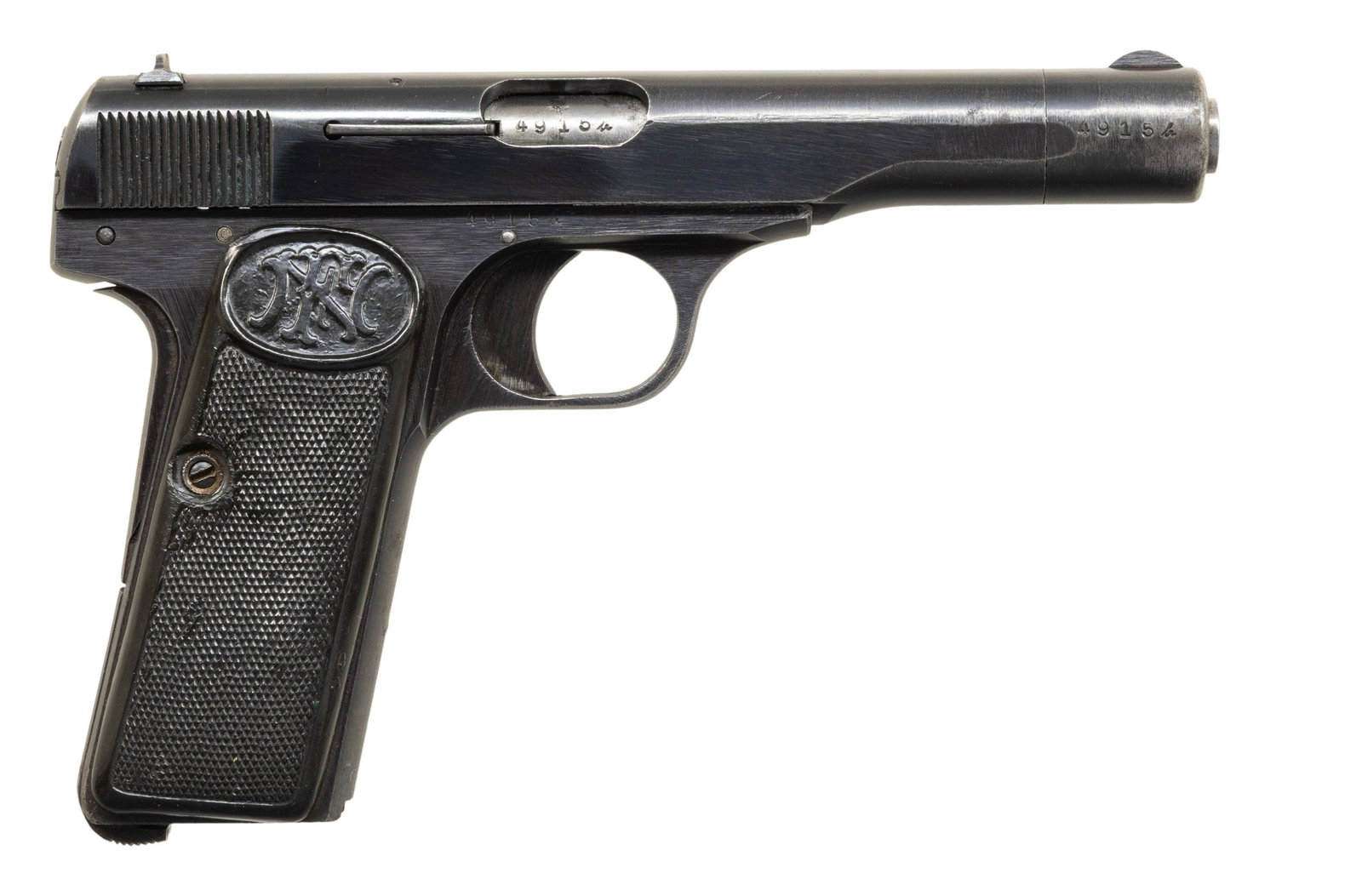 GERMAN OCCUPATION, EARLY "B" BLOCK, FABRIQUE: NATIONALE MODEL 1922 SEMI-AUTOMATIC PISTOL. Cal. 7.65mm. S# 4915b. Bbl. 4 7/16". Model 1922 semi-automatic pistol mfg. by Fabrique Nationale while under German occupation between May to December of 19
