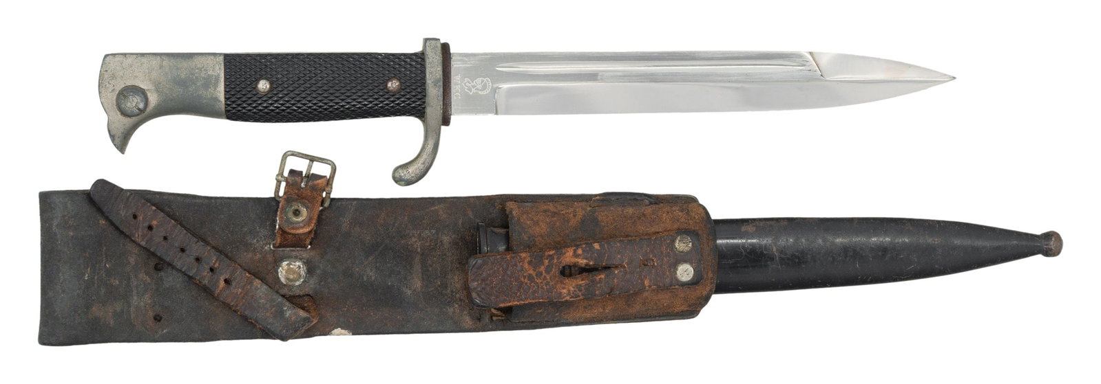 GERMAN SHOOTING AWARD GERMAN DRESS BAYONET BY WKC.: The bright plated blade is inscribed with a professional execution "dem besten schitzen im U.L.K. vom 5.5-6.6.41". This translates to The Best Shooter in the U.L.K. from May 5-June 16 1941. It has a