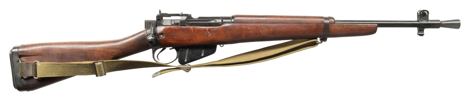 BRITISH NO.5 MKI BOLT ACTION "JUNGLE CARBINE".: Cal. 303 Brit.; S# P2070. Bbl. 20 1/2" with flash hider & British sale proofs on top. Blade front sight with protective ears. Ladder rear sight graduated to 800yds. Matching numbers on bolt & receiver