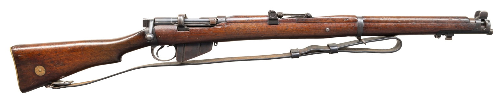NEW ZEALAND SHTLE IV BOLT ACTION TRAINING RIFLE.: Cal. 22 LR. S# F4118. Bbl. 25 1/2". Standard SMLE sights with rear graduated to 2000m. Both volley sights still intact. Matching numbers on receiver, nosecap & bolt which appears arsenal renumbered. T