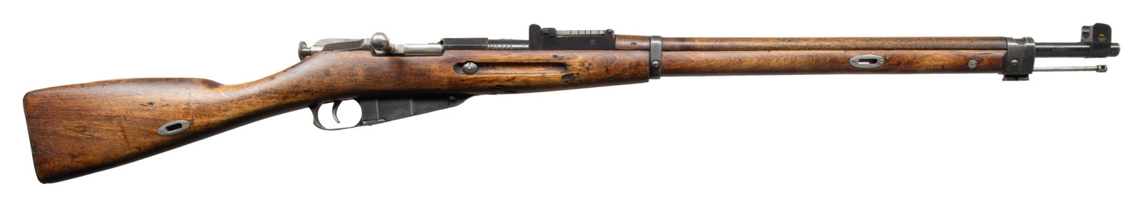 FINNISH SAKO M27 BOLT ACTION RIFLE.: Cal. 7.62x54R. S# 44190. Mfg. 1936. Bbl. 27" with import marks. Civil guard and Finnish army marked. Remington made Russian imperial rec. CONDITION: overall very good. 85% orig blue. Stock has some re