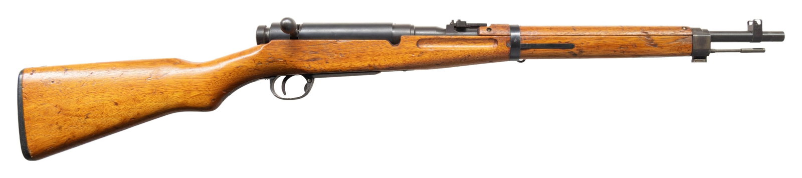 NAGOYA TYPE 38 ARISAKA BOLT ACTION CARBINE.: Cal. 6.5 Jap. S# 6922. Bbl. 19". Blade front sight with protective ears. Ladder rear sight graduated to 2000m. Matching numbers on receiver, bolt handle, firing pin, bayonet lug & safety. Floorplate &