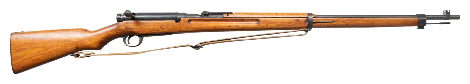 KOKURA TYPE 38 ARISAKA BOLT ACTION RIFLE.: Cal. 6.5 Jap. S# 45573. Bbl. 31 1/2". Blade front sight with protective ears. Ladder rear sight graduated to 2400m. Matching numbers on bolt handle, receiver & safety. Dust cover appears unnumbered &