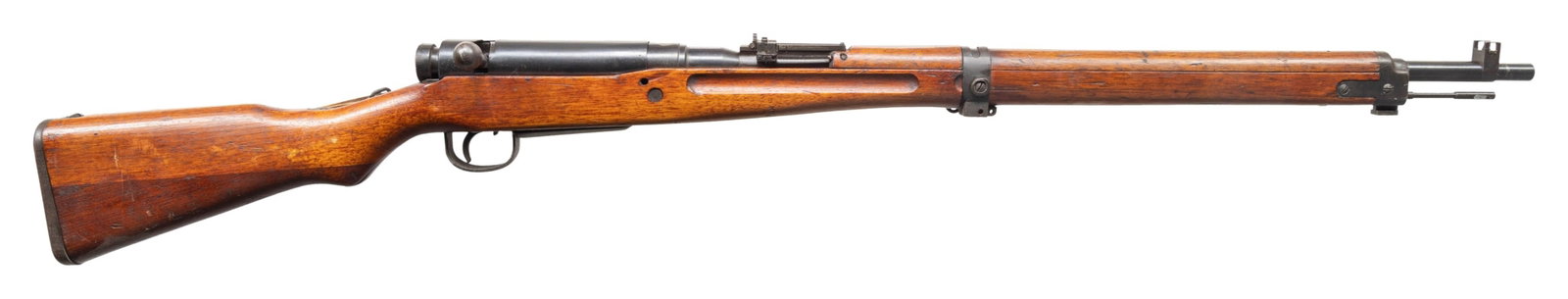KOKURA TYPE 99 ARISAKA BOLT ACTION RIFLE.: Cal. 7.7 Jap. S# 72784. Bbl. 25 1/2". Blade front sight with protective ears. Ladder aperture rear sight graduated to 1500m with AA wings. Matching numbers on receiver, bolt handle, bayonet lug,