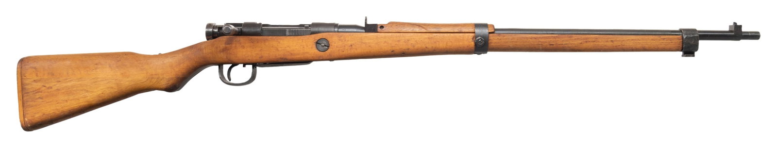 LATE WAR NAGOYA TYPE 99 ARISAKA BOLT ACTION RIFLE.: Cal. 7.7 Jap. S# 14072. Bbl. 25 1/2". Blade front sight without protective ears. Bolt handle & extractor match receiver. Safety & firing pin are mismatched. Receiver top has ground mum. Left side of