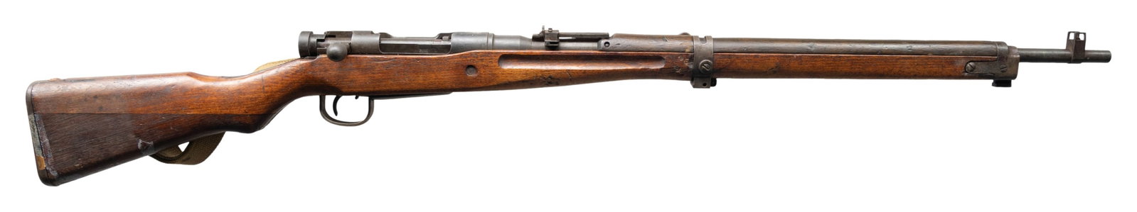 SOUTH KOREAN CONVERTED T99 ARISAKA BOLT ACTION: RIFLE. Cal. 30-06. S# 65893. Bbl. 25 7/8". Standard early T99 sights with missing AA wings on rear sight. Scarce early configuration Type 99 Arisaka converted to 30-06 for use by South Korean forces d