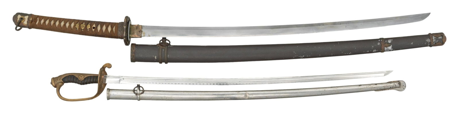 JAPANESE KATANA AND ARMY DRESS SWORD. (1 of 2)