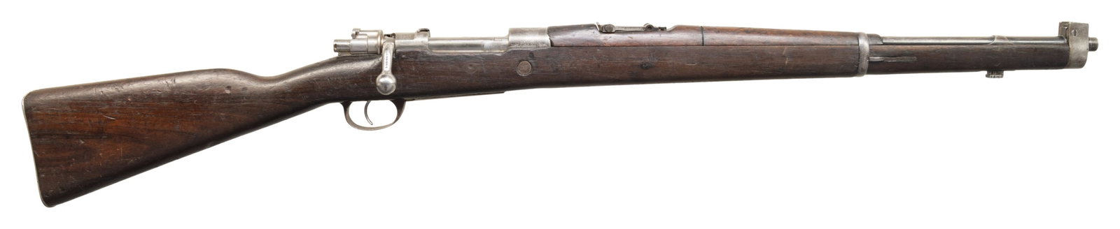 ARGENTINE FMAP MODEL 1909 BOLT ACTION CAVALRY: CARBINE. Cal. 7.65x53mm. S# 011731. Bbl. 22 1/2". Model 1909 bolt action cavalry carbine mfg. in Argentina by FMAP (Fabricaciones Militares). The receiver is marked with the Argentine crest above "EJE