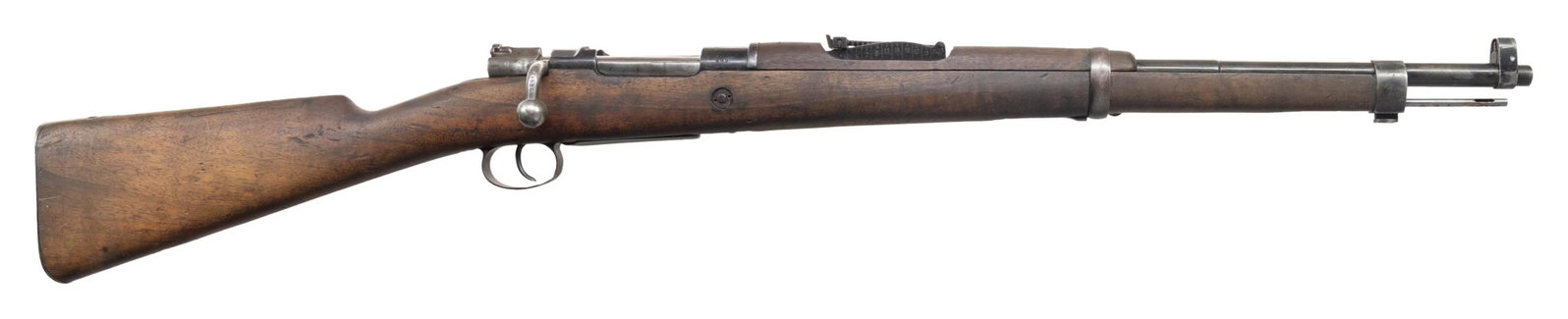 SPANISH MODEL 1916 BOLT ACTION SHORT RIFLE.: Cal. 7.62x51mm. S# Z1935. Bbl. 22". Model 1916 bolt action short rifle mfg. in Spain by either Oviedo or Industria de Guerra de Cataluna and later converted to 7.62x51mm. The receiver is marked with t