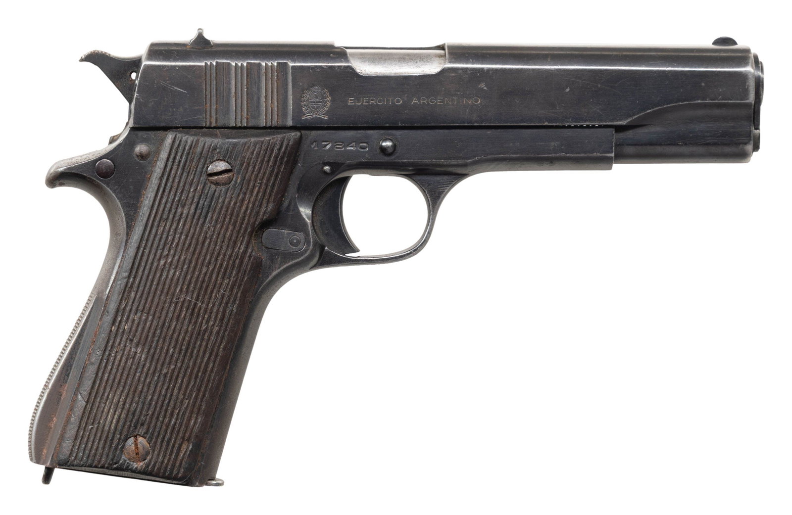 ARGENTINE BALLESTER MOLINA SEMI AUTO PISTOL.: Cal. 11.25mm. S#17840. Bbl. 5". Matching numbers. The Ballester-Molins pistols were mfg by Hispano Argentina Fabrica de Automoviles SA (HAFDASA). It was designed as a cheaper to mfg alternatice to the