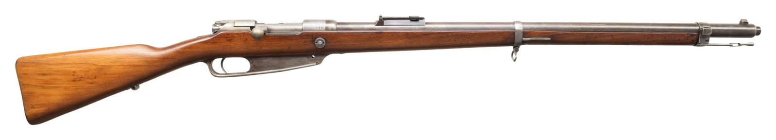 TURKISH GEW 88/05 BOLT ACTION RIFLE.: Cal. 8mm Mauser. S# 2752s. Bbl. 29". Blade front sight. Ladder rear sight with Arabic graduations. Rear sight slide appears to be a crude later replacement. Matching numbers on receiver, bbl. jacket &