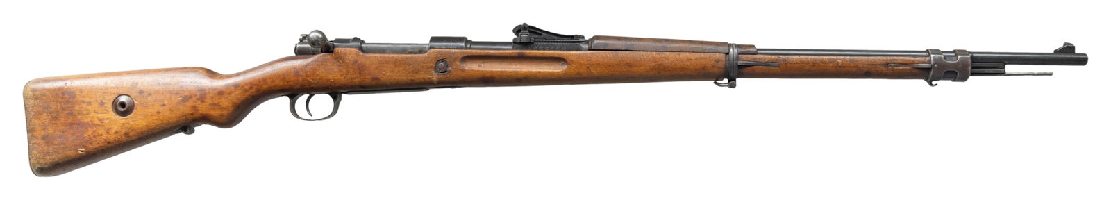 TURKISH ISSUE MAUSER GEW 98 BOLT ACTION RIFLE.: Cal. 8x57 (8mm Mauser). S# 1081. Bbl. 29". Standard Imperial Gew 98 sights. Mismatched numbers throughout with bolt handle numbered appearing scrubbed & trigger guard being Czech made. Receiver ring h