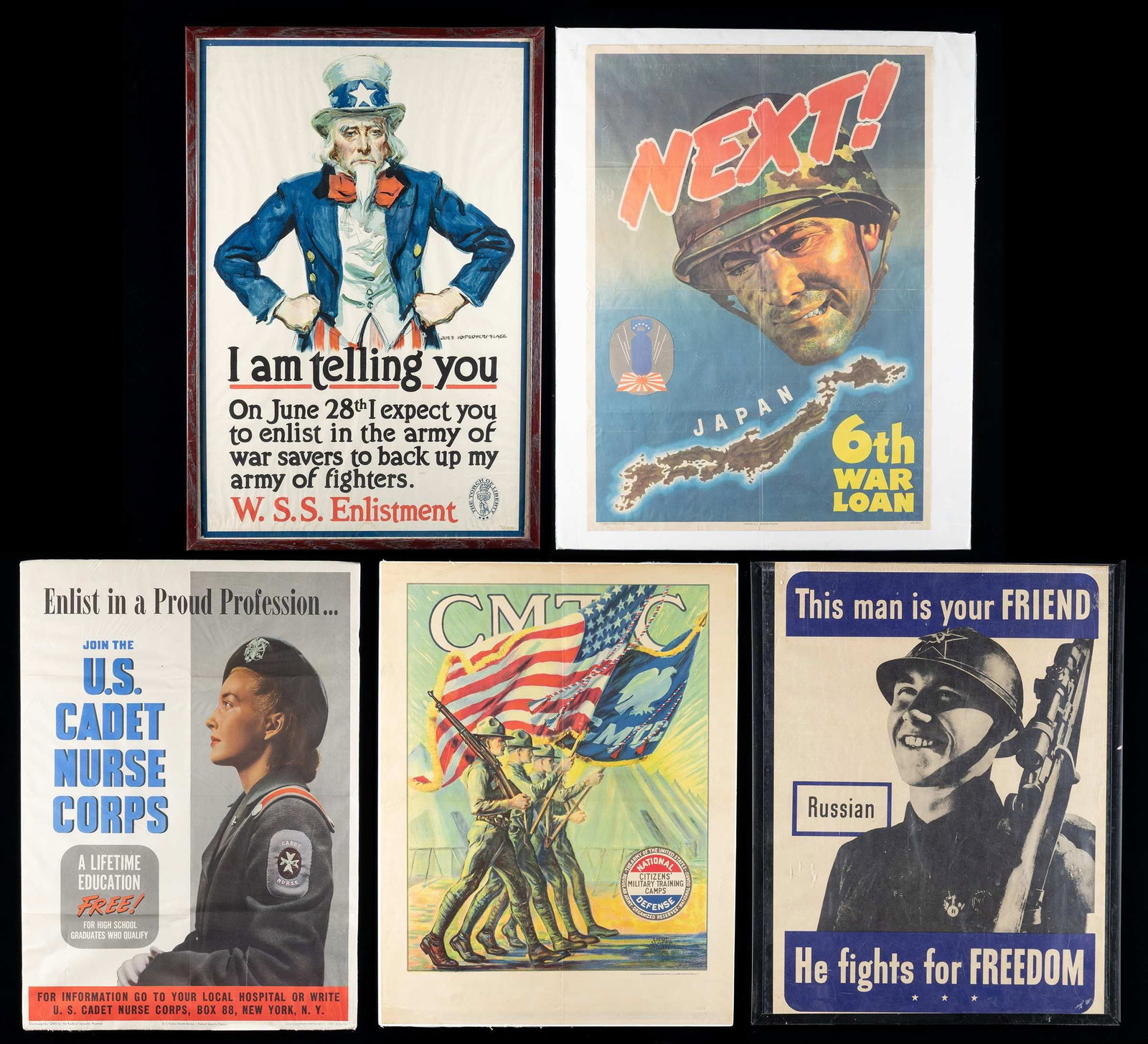 5 WWI AND WWII PATRIOTIC POSTERS. (1 of 6)