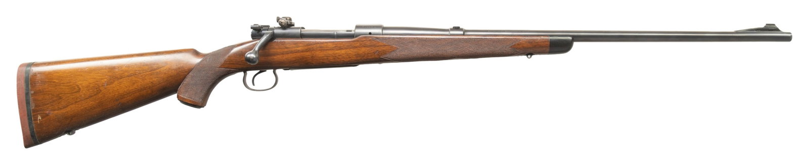 LATE WINCHESTER MODEL 54 SUPER GRADE BOLT ACTION: RIFLE. Cal. 30-06. S# 50442A. Bbl. 24". Model 54 Super Grade bolt action rifle mfg. by Winchester circa. 1941 as part of parts clean up. Left side of the bbl. is marked "WINCHESTER/ PROOF STEEL", foll
