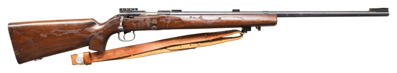 WINCHESTER 52C TARGET BOLT ACTION RIFLE.: Cal. 22LR. S# 87494C. Mfg 1956. Bbl. 28" with added scope and sight blocks. Rec has additional tapped holes. Target stock with checkered steel buttplate. CONDITION: overall poor. 90% orig blue overage