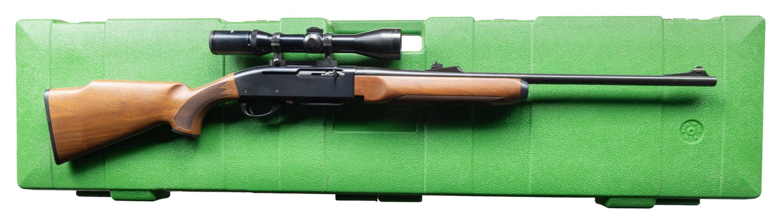 REMINGTON MODEL 7400 AUTOLOADING RIFLE.: Cal. 35 Whelen. S# B8132673. 22" bbl with ramp mounted white bead front & U notch rear sight. Tasco Euro-Class 30mm tube, 1.5-6x44 gloss finished scope with Duplex reticle on Burris mounts. Satin fini