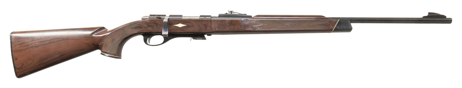 RARE REMINGTON 24" NYLON 11 BOLT ACTION RIFLE.: Cal. 22 S, L or LR. S# NSN. Bbl. 24" (1964 only) having black alloy "shark fin" blade front sight; blued with adjustable rear sight. Mfg. June 1964 (1962-1964; 22,423 units) as nylon version of earlie