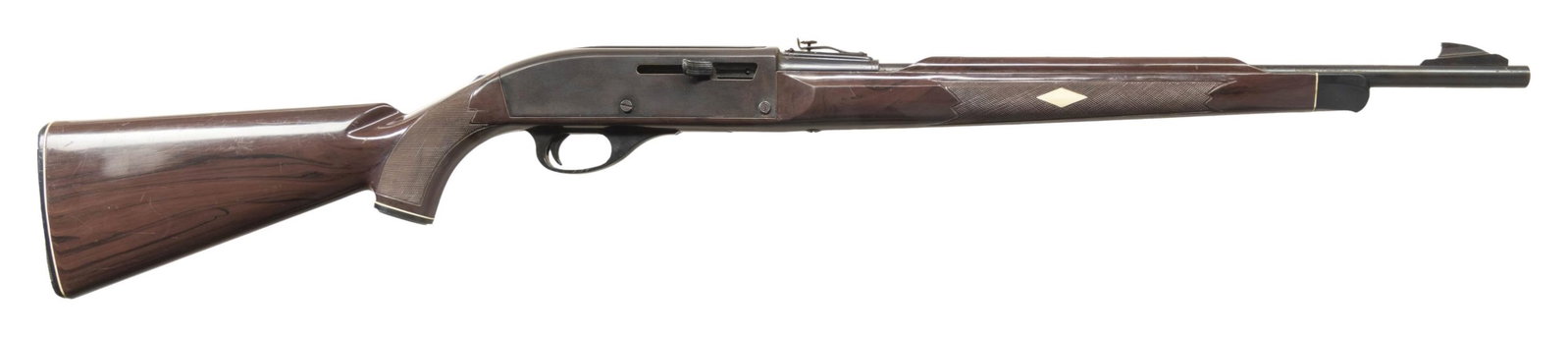 REMINGTON 150th ANNIVERSARY NYLON 66 SEMI-AUTO: RIFLE. Cal. 22 LR. S# NSN. Bbl. 19 5/8" having steel "shark fin" blade front sight; blued with adjustable rear sight on its receiver cover extension. Mfg. March 1966 (3,792 units) to celebrate Remingt
