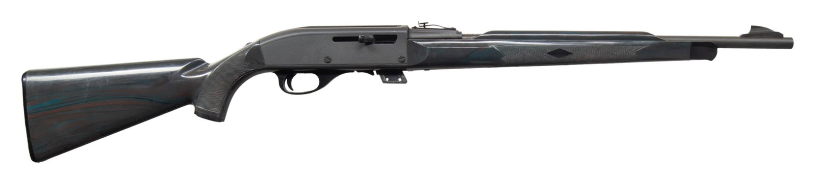 REMINGTON APACHE 77 NYLON SEMI AUTO RIFLE.: Cal. 22 LR. S# A2343398. Bbl. 20". Standard configuration mfg for K-Mart 1987-89 with dark green stock. MAGS: 1-5rd. CONDITION: overall very fine with some light handling marks and very mild high edge