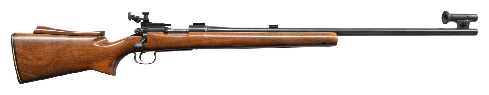 REMINGTON 40-X BOLT ACTION TARGET RIFLE.: Cal. 22LR. S#18428. Bbl 28" unmarked custom with Redfield Olympic front sight and mid scope block. Rec mounted scope blocks and Redfield International Match rear sight. Custom Smooth pistol grip walnu