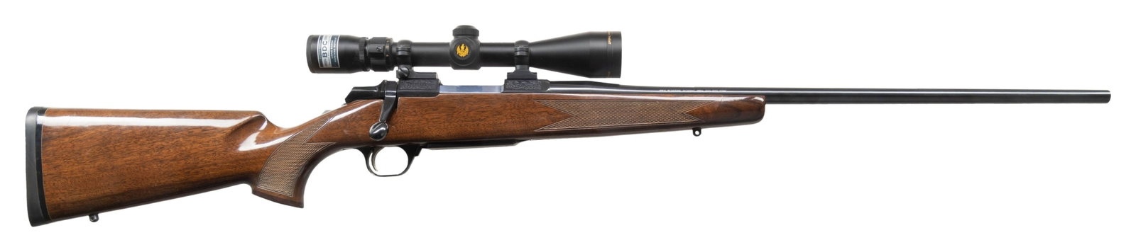 BROWNING A-BOLT MEDALLION GRADE BOLT ACTI0N RIFLE.: Cal.7mm Winchester Short Magnum. S# 27490MY351. 23" sightless bbl. Nikon Prostaff 3-9x40 matte finished scope with BDC reticle. Blue finish. Gloss finished checkered walnut stock with contrasting wood