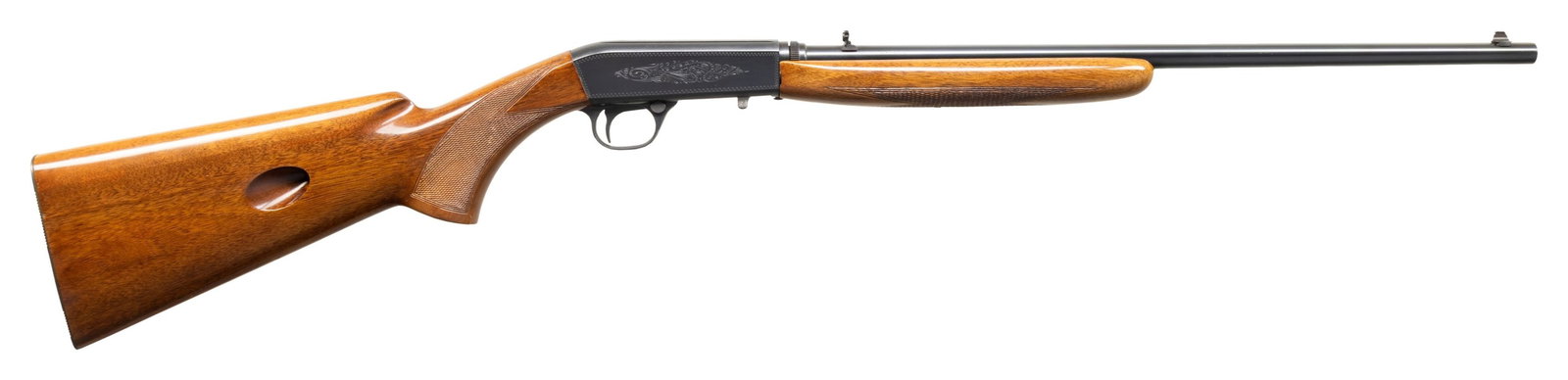 BELGIAN BROWNING SA-22 SEMI-AUTOMATIC TAKEDOWN: RIFLE. Cal. 22 LR. S# 3T54534. Bbl. 19 3/8". SA-22 semi-automatic takedown rifle mfg. in Belgium by Fabrique Nationale and imported by Browning Arms Company in 1963. Top of the bbl. is marked with Bro