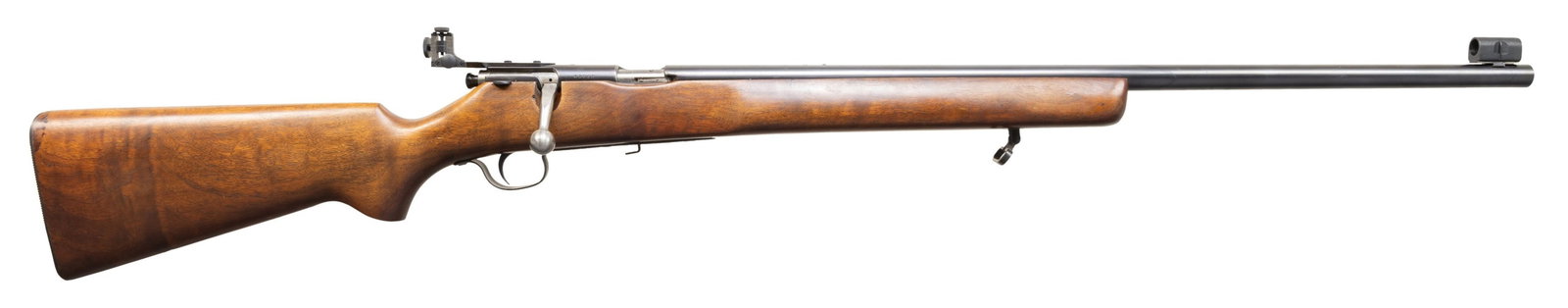 SAVAGE 19 NRA BOLT ACTION TARGET RIFLE.: CAL. 22 LR. S# 63049. The bore measures 25.5" as the bbl. & receiver are integrated. target post front sight & adj. receiver sight; drilled & tapped for scope block & side mount. Target walnut stock w