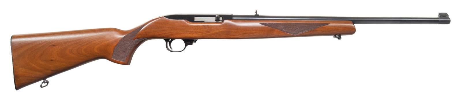 RUGER BICENTENNIAL MODEL 10/22 DLUXE SPORTER SEMI-: AUTO RIFLE. Cal. 22 LR. S# 115-73478. Bbl. 18 1/2" with banded brass bead front sight and folding leaf rear; left side has "Made in the 200th Year of American Liberty". Mfg. 1976 (1964 to date) as Del