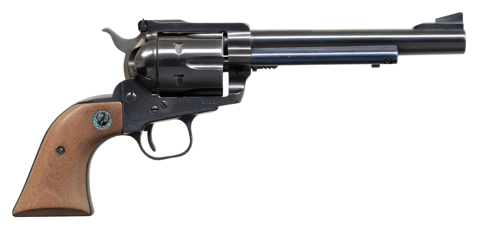 RUGER OLD MODEL BLACKHAWK REVOLVER.: Cal. 41 Mag. S# 9722. Bbl. 6 1/2" with serrated blade on ramped base; factory frame mounted adjustable rear sight. Mfg. 1967 (1965-1973) with all correct features including alloy grip frame and ejecto
