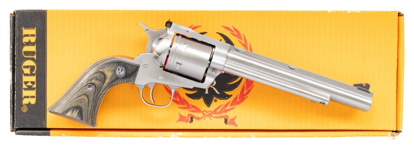 RUGER #67 NM SUPER BLACKHAWK HUNTER REVOLVER.: Cal. 44 Mag. S# 88-00067. Bbl. 7 1/2" with serrated raised rib factory machined for Ruger scope rings (not included) plus user changeable Redhawk style blued front sight with red insert; frame mounted