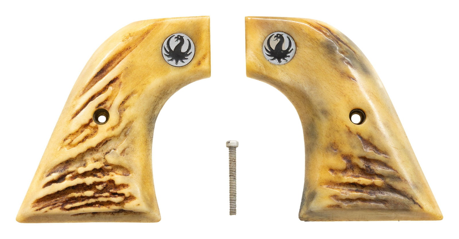 RUGER XR3 STAG GRIPS.: Vintage grips with original appearance plus having proper medallion placement. Very slight palm swell to each with nice crevices on right grip; lesser amount on left. Fine fit when tried on a XR3 fram