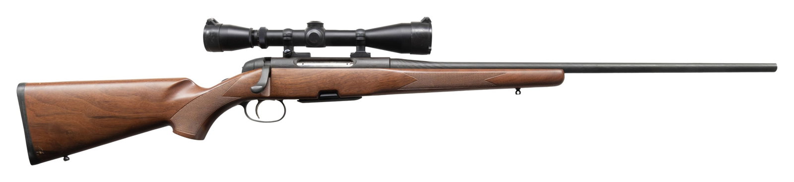 STEYR SAFEBOLT RIFLE.: Cal. 25-06. S# 1023616. 24" hammer forged bbl without sights. Left side is GSI import marked. Leupold Vari-X IIc 3-9X40 matte finished scope 2 pc mounts. Matte blue finish. Butterknife bolt handle. Pl