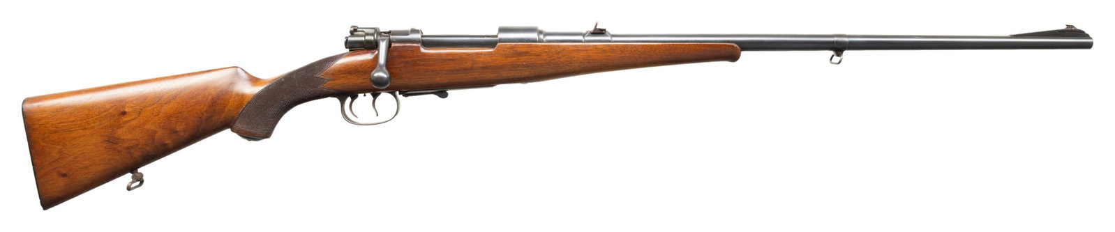 FINE MAUSER 8X57MM MODEL B BOLT ACTION RIFLE.: Cal. 8X57MM (8MM Mauser). S# 78258. Bbl. 24" round with integral grooved front sight base having dovetailed bead front sight and leaf rear sight on island base; fixed 100 meter leaf and folding 200 me