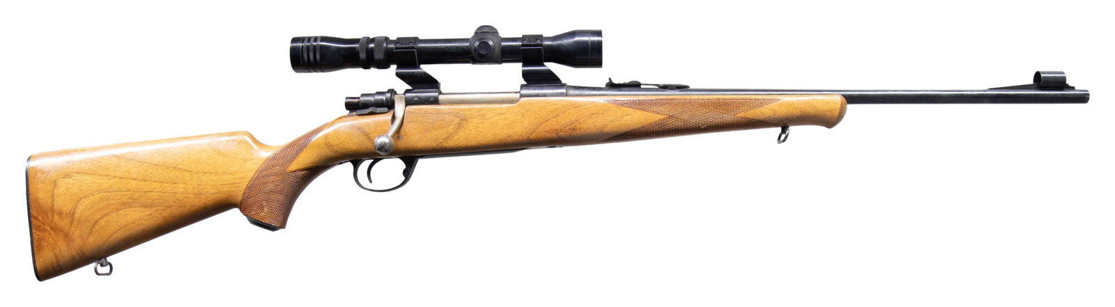SMITH & WESSON / HUSQVARNA MODEL C BOLT ACTION: RIFLE WITH REDFIELD SCOPE. Cal. 270 Win. S# 328526. Mfg. by Husqvarna of Sweden 1969-1972. Bbl. 20 3/4". Hooded bead front sight & elevator rear sight. Blued finish. Model 1900 action with claw extrac