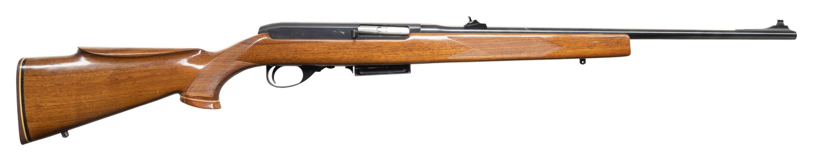 308 WIN., HARRINGTON & RICHARDSON MODEL 360: ULTRA SEMI AUTO RIFLE. Cal. 308 WIN. S# AN255552. Mfg. 1975. Bbl. 22". Bead front & Williams rear sight. Checkered walnut stock set w/ rosewood grip cap, cheekpiece & brown pad. MAGS: 1 - 3 rd. CONDIT